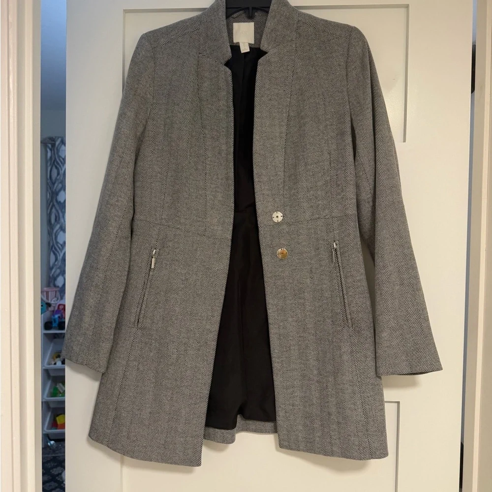 H&M Gray Textured Pea Coat with Zip Pockets